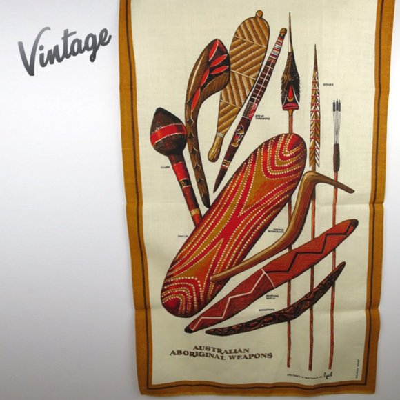 Vintage Australian Aboriginal Weapons Tea Towel